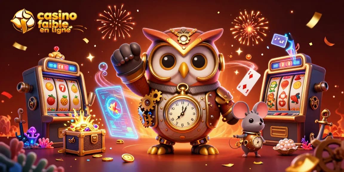 Illustration dynamique mettant en avant le casino fiable en ligne, avec des personnages et des éléments de jeu passionnants.