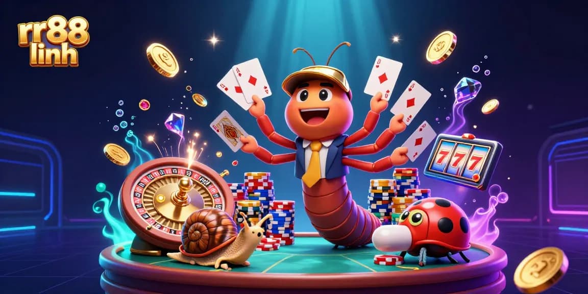 Experience thrilling gaming action with rr88 linh in this vibrant casino scene featuring animated characters and dazzling effects.