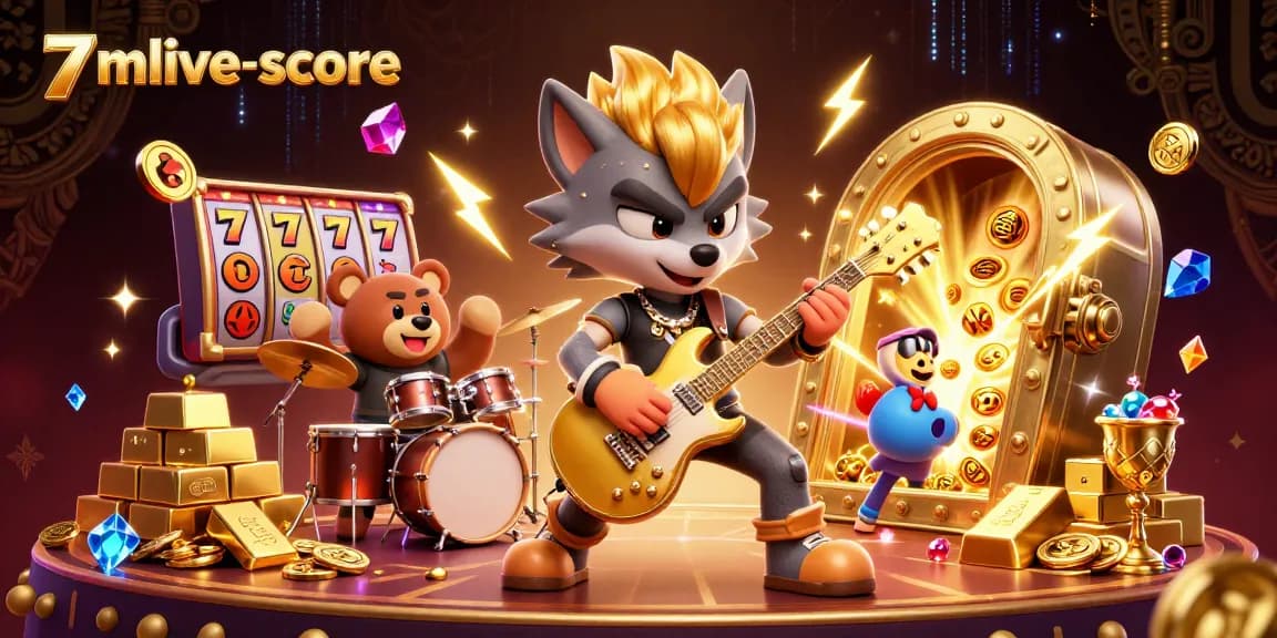 Shred with the rock star wolf at 7mlive-score as golden treasures light up the casino stage.