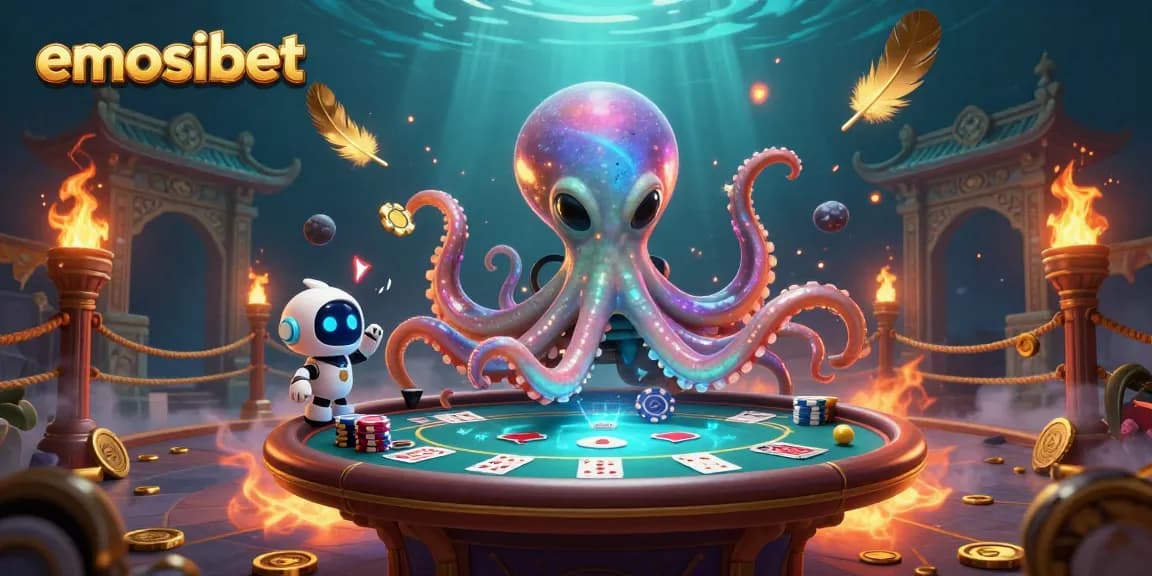 Emosibet offers dynamic poker gameplay with an alien octopus controlling holographic poker elements.