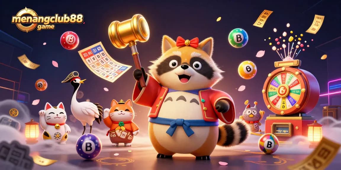 Experience the excitement of menangclub88 game with a colorful 3D casino scene featuring cheerful characters, lively game elements, and engaging visuals.