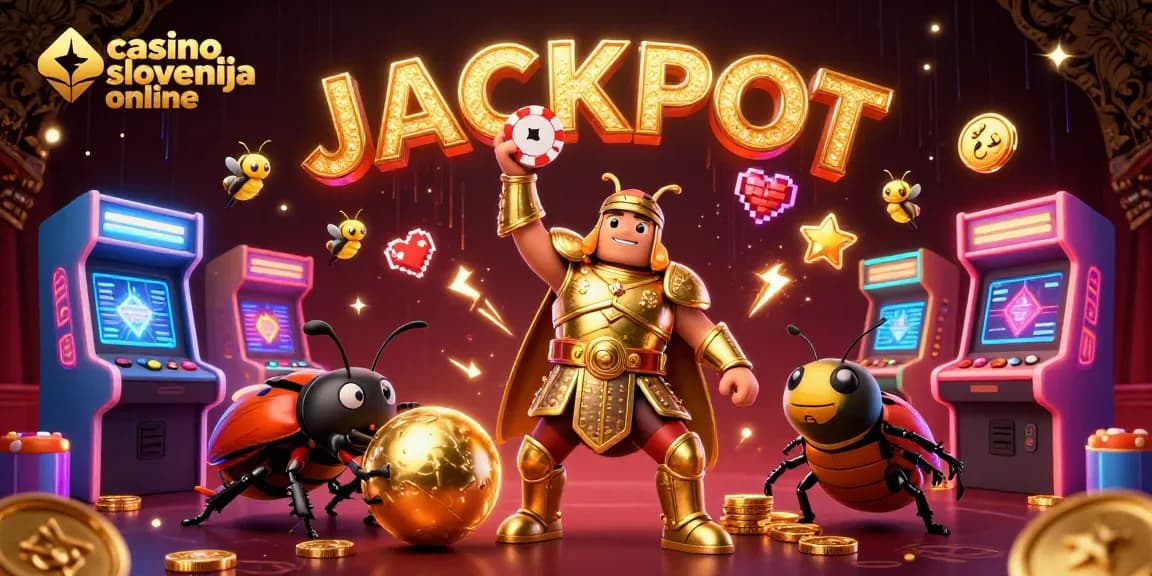 Uživajte v zmagi v najboljšem casino slovenija online z 3D ilustracijo veseli hrošča in jackpot!