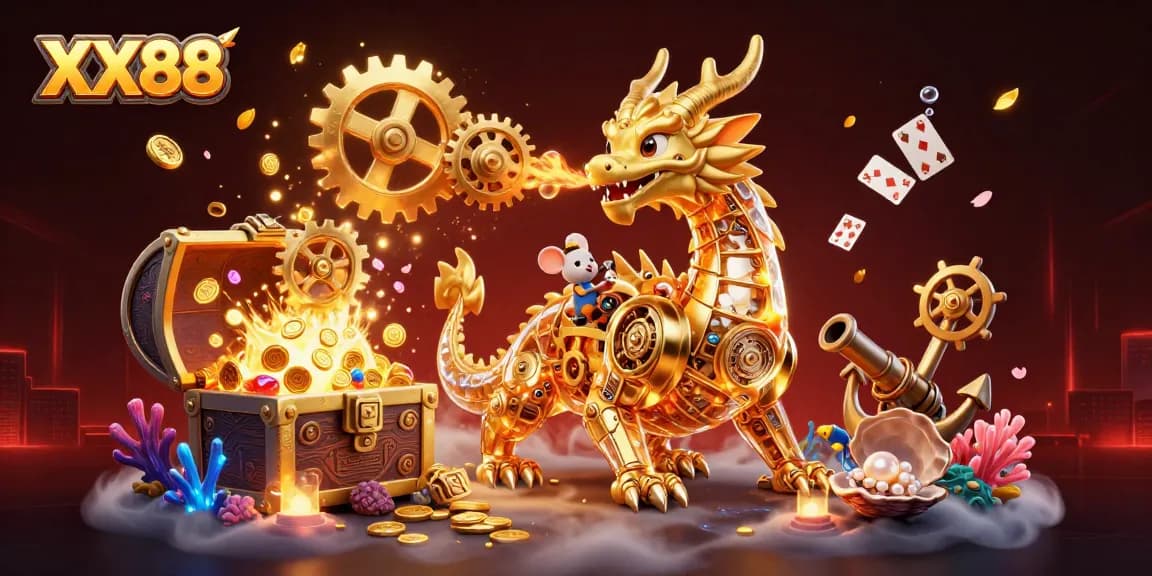 Experience the thrill of XX88 with a golden dragon and treasure-filled underwater scene.