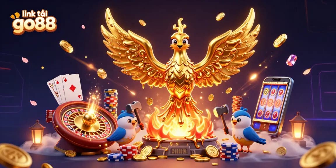 Experience the thrilling action with link tải go88 showcasing dynamic golden phoenix and vibrant casino elements.