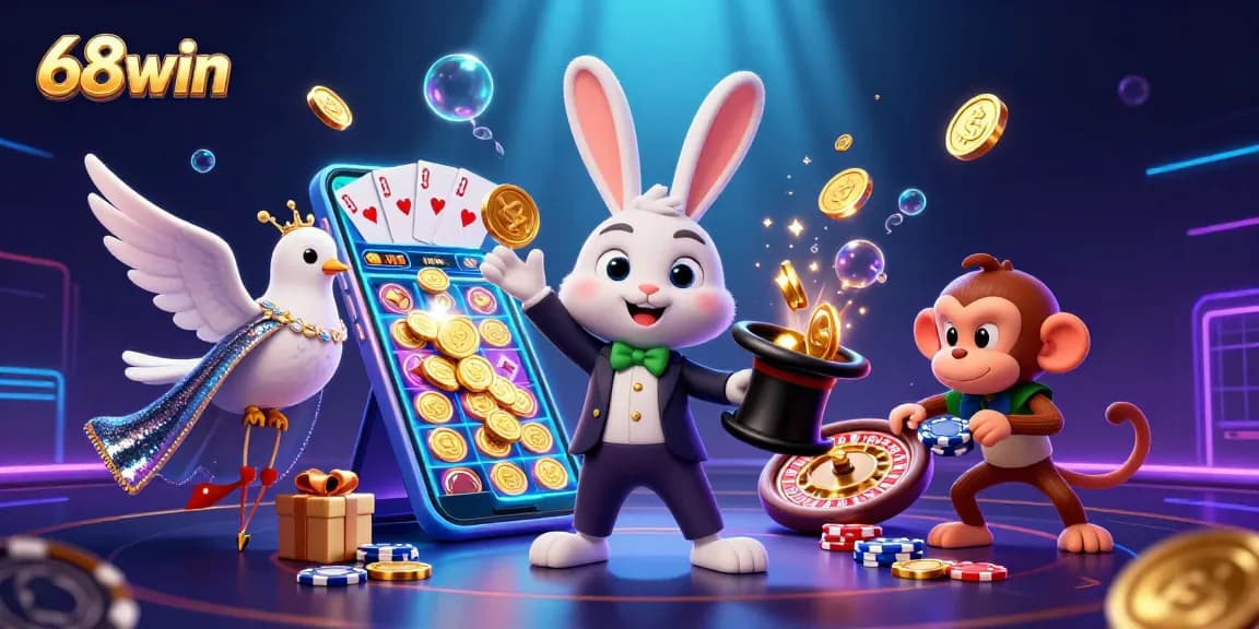 Experience the magic of 68win with vibrant slots and a dazzling casino scene.