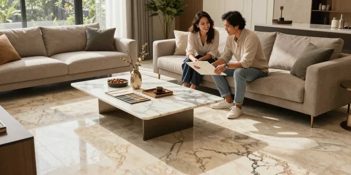 NAGA2000 premium natural stone flooring consultation in an elegant home.