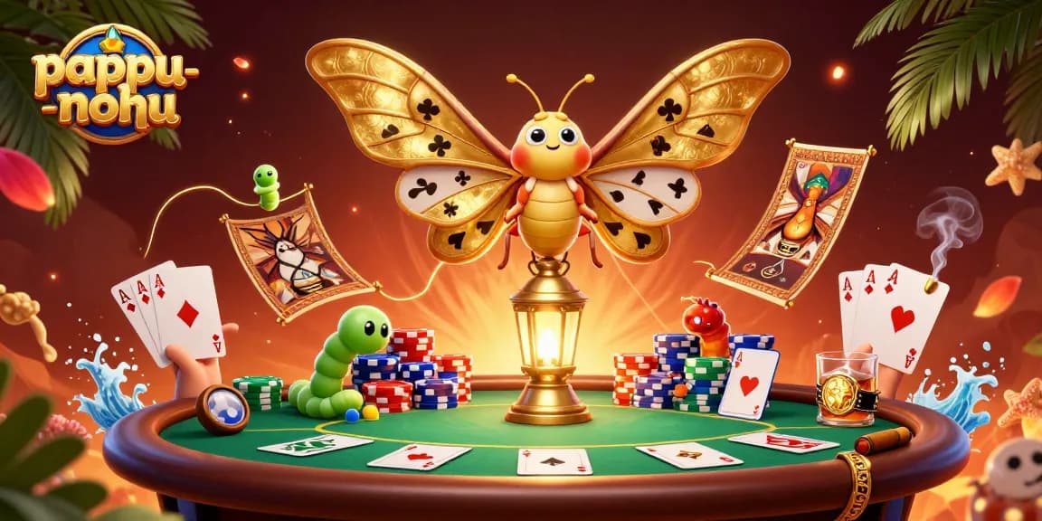 Pappu-nohu players experience thrilling moments at a vibrant poker table with dynamic casino elements.