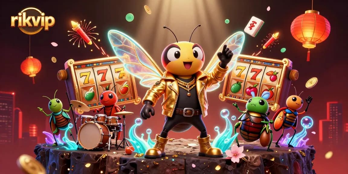Spin the reels at rikvip for exciting wins with a vibrant casino experience featuring a buzzing rock star and lucky elements.