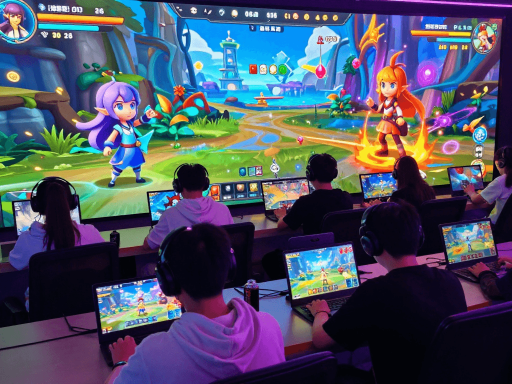 Engaging scene of femboy porn games featuring diverse characters in a vibrant online gaming environment.