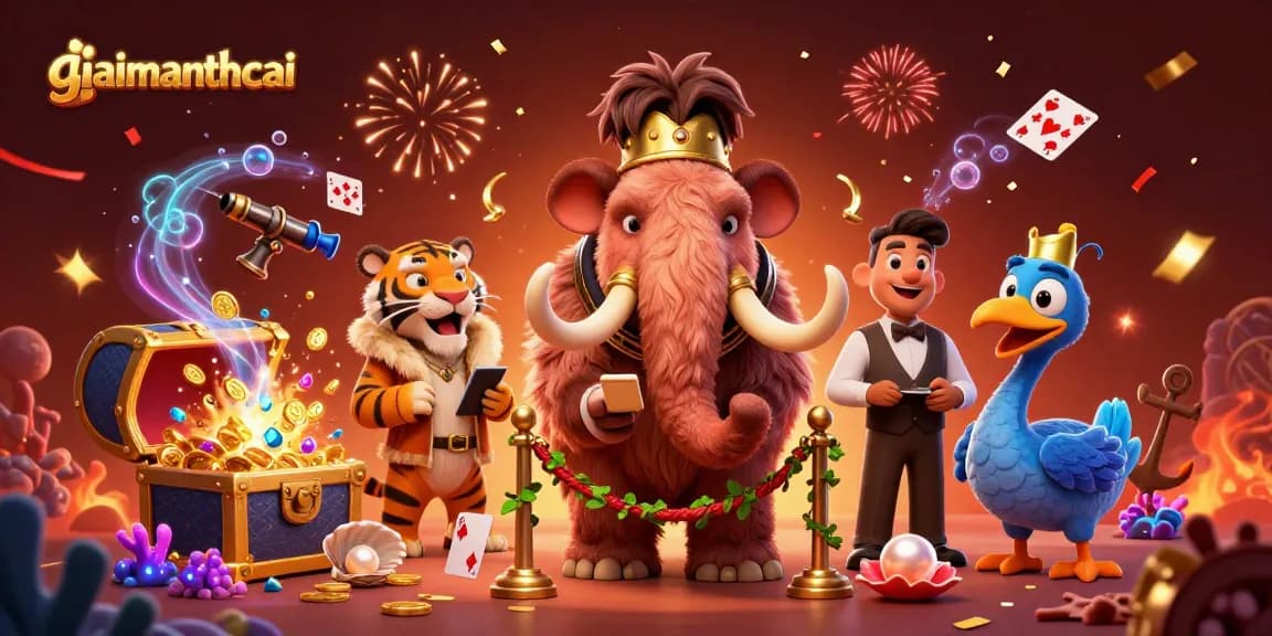 Experience giaimanhacai fun with a vibrant casino scene featuring animated characters and exciting treasure elements.