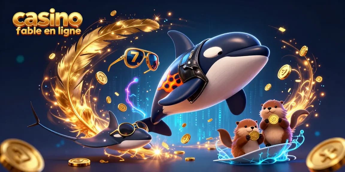 Découvrez un casino fiable en ligne avec une illustration 3D dynamique d'animaux marins profitant de l'excitation des jeux.
