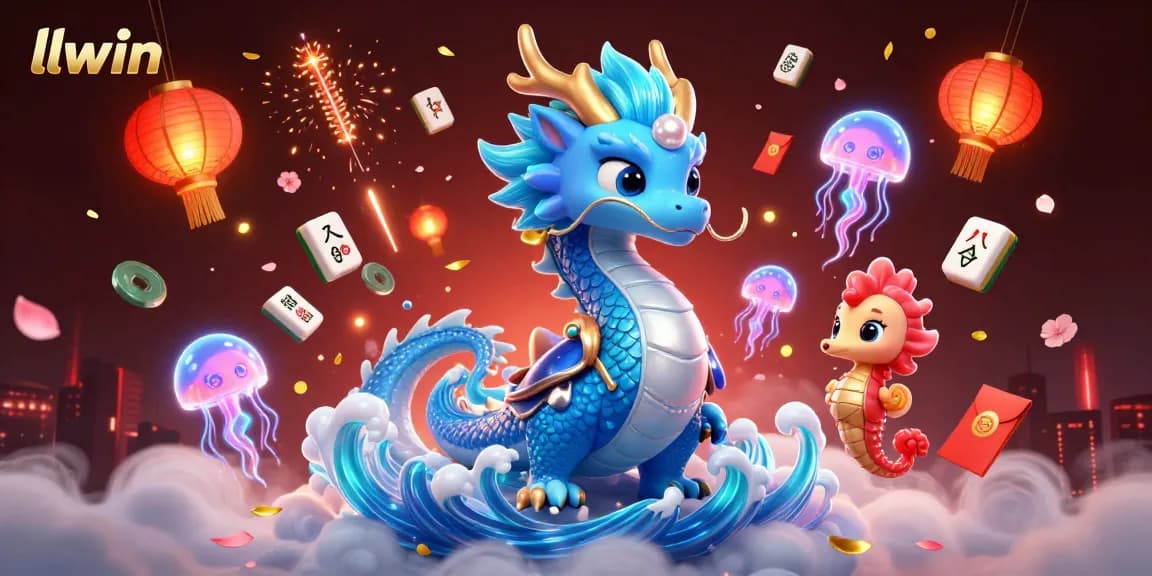 Engage with LLWIN's vibrant 3D casino world featuring a majestic water dragon, seahorse knight, and jellyfish.