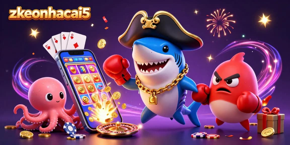 Experience zkeonhacai5 with exciting slot games amid jubilant characters and gold coins.