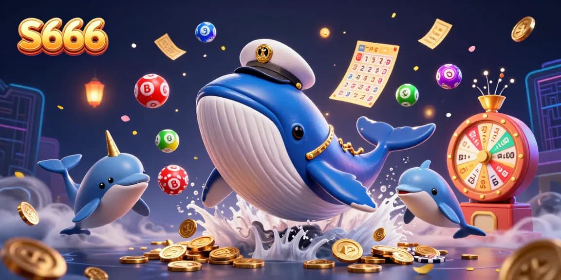 S666 captivates players with a vibrant underwater casino scene featuring playful dolphins and a golden narwhal.