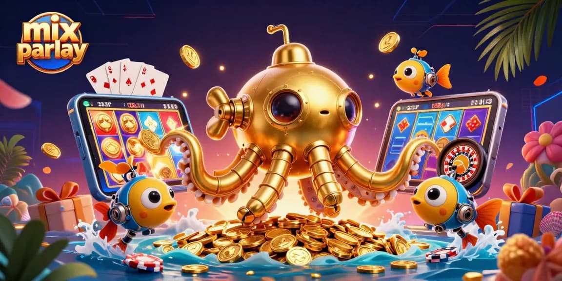Mengungkap mix parlay dengan kraken berlapis emas dan karakter permainan kasino yang mewah.