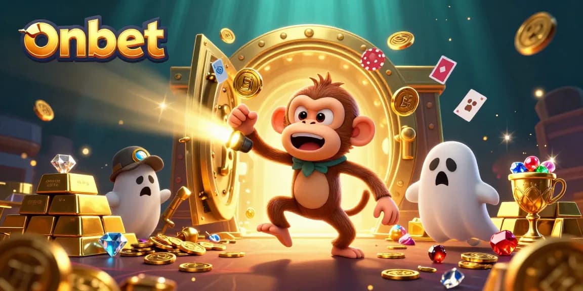 Experience thrilling gaming at onbet with a ghostly monkey juggling treasures in a haunted casino.