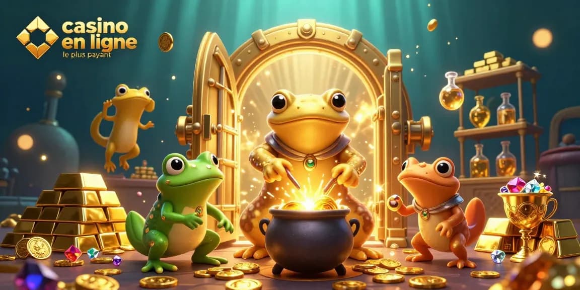 Plongez dans l'univers captivant du casino en ligne le plus payant avec cette illustration dynamique d'un alchimiste transformant le métal en or.