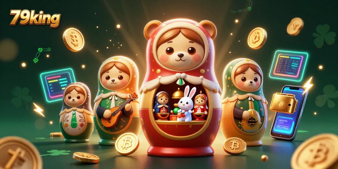 Engage with 79king through a vibrant scene of cartoon bears and crypto elements illustrating exciting online gaming.