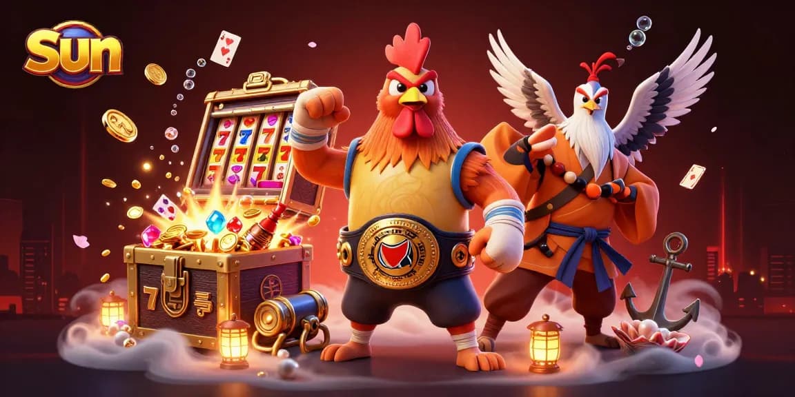Engage in thrilling casino action with sun-themed games and vibrant characters in a dynamic scene.