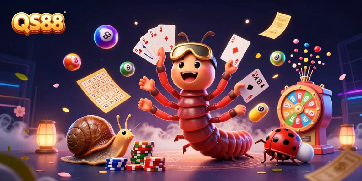 Experience thrills at QS88 with a vibrant casino scene featuring an energetic millipede dealer and high-roller elements.