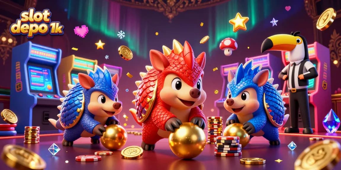 Menggulung slot depo 1k dengan pangolin bersaing, penuh dengan chip dan efek kasino.