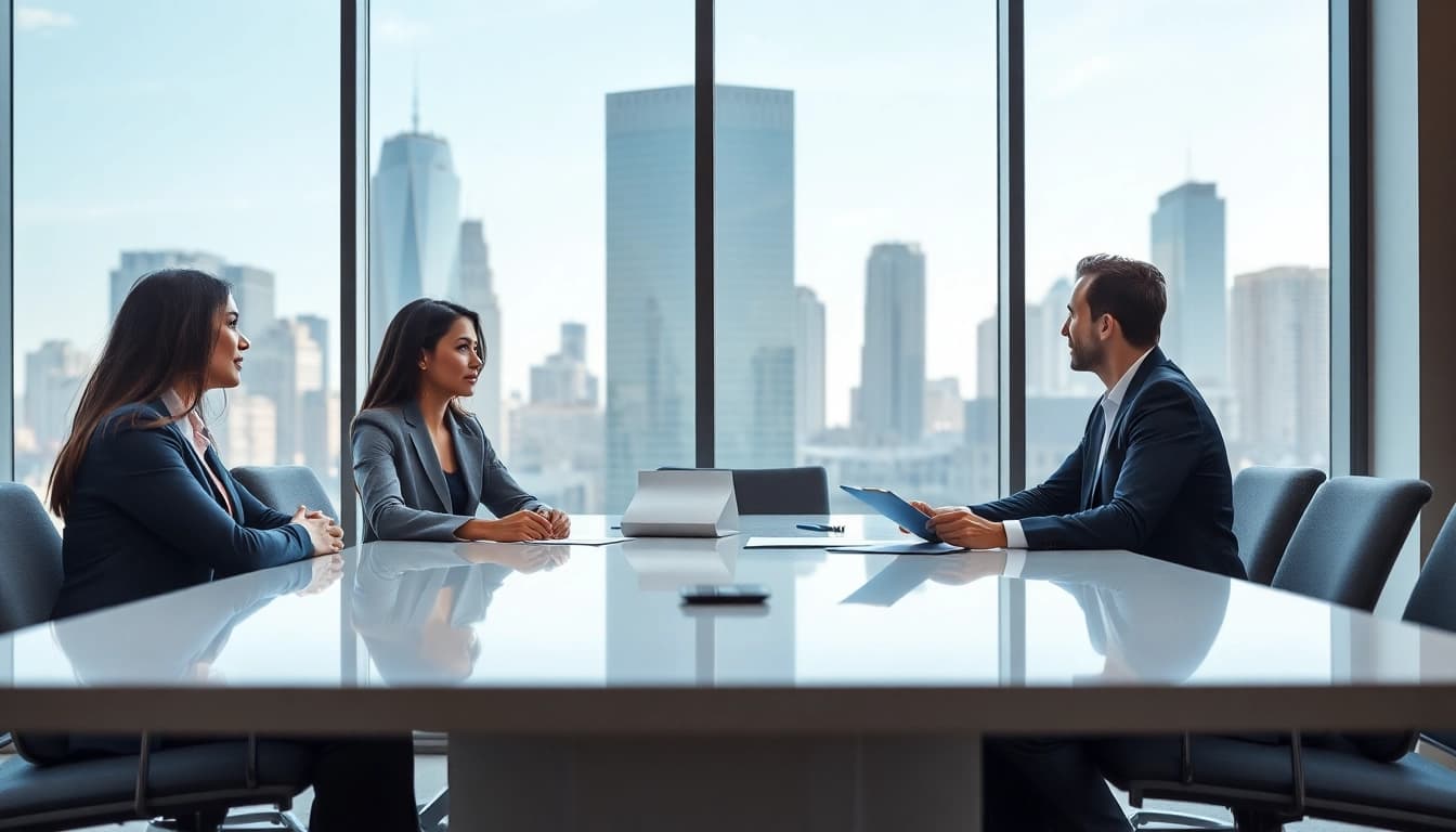Engaging conversation about Escrow Services with a professional agent in a modern office setting.