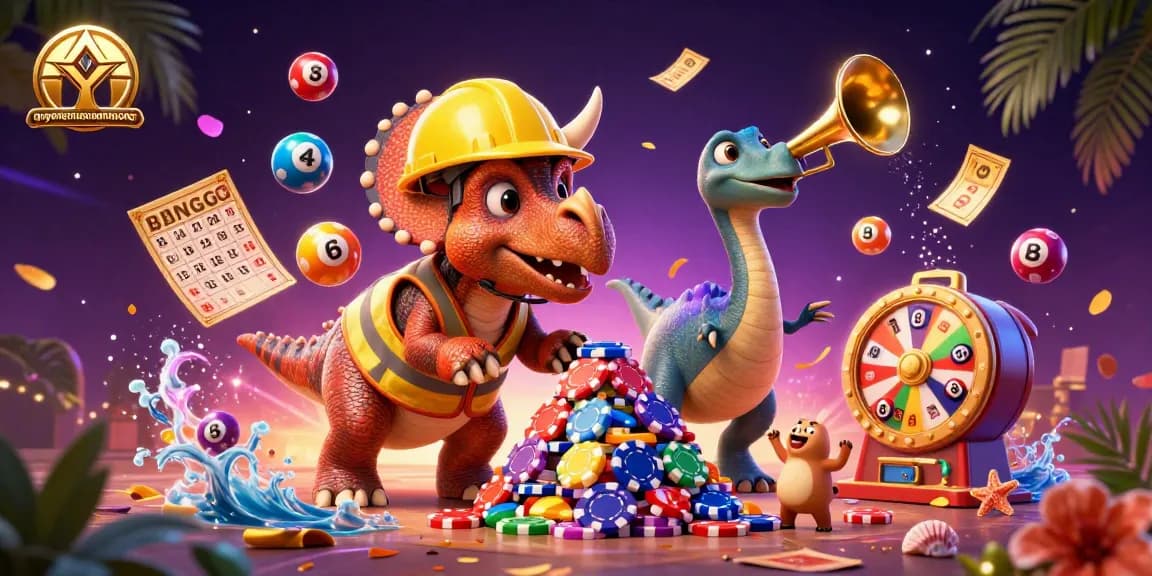 Engage in the action-packed world of quyetchientienthuong amidst vibrant casino elements and celebratory characters.