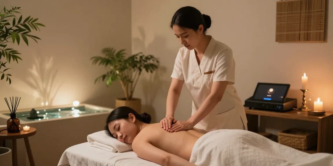 마사지 치료 중인 아늑한 스파 분위기