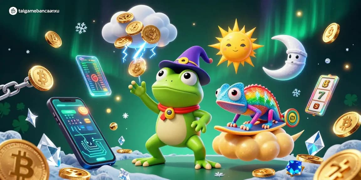 Engage with taigamebancaanxu for a thrilling gaming adventure amidst gold coins and neon crypto elements.