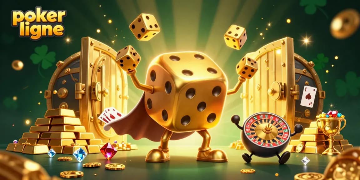 Jouez au poker en ligne avec des personnages ludiques entourés de trésors scintillants.