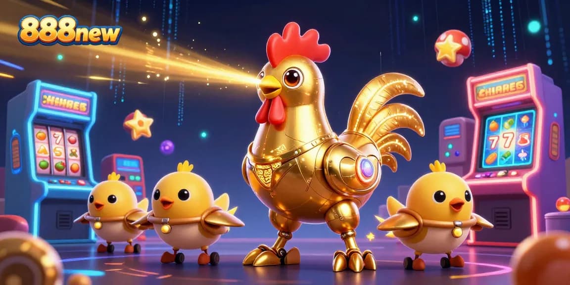 Experience thrilling gameplay in 888new with golden rooster robot and arcade excitement.