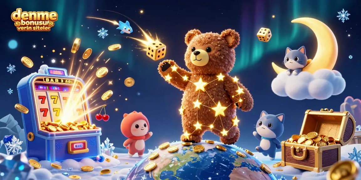 Experience excitement with deneme bonusu veren siteler as golden stars and magical elements fill the casino scene.