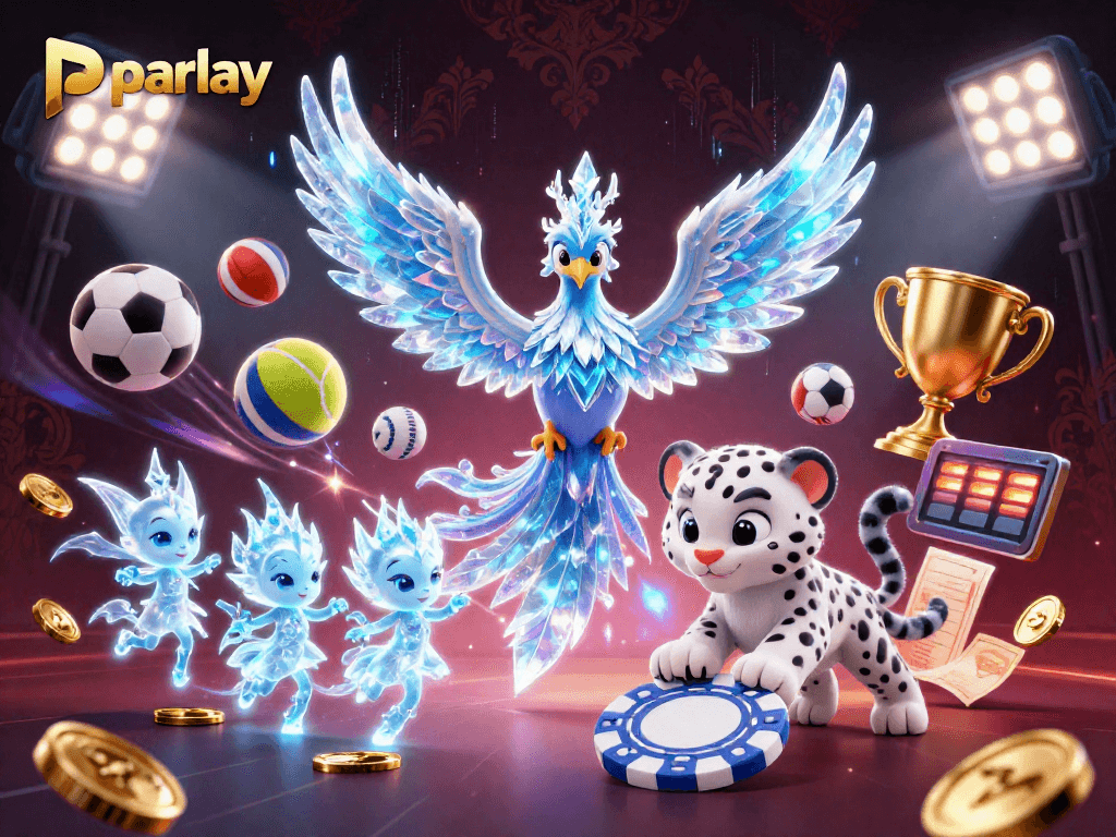 Experience parlay betting with dynamic sports elements and animated characters in a vibrant 3D scene.