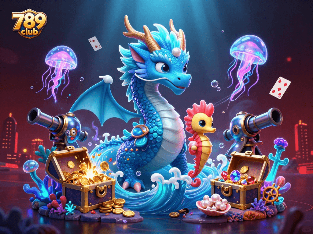 Engage in thrilling games at 789 club with a vibrant underwater casino scene filled with characters and treasures!