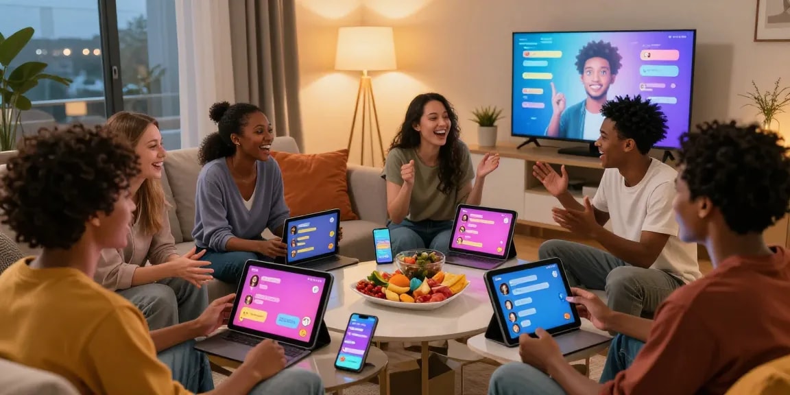 Engaged friends exploring spicy chat AI features during vibrant game night.