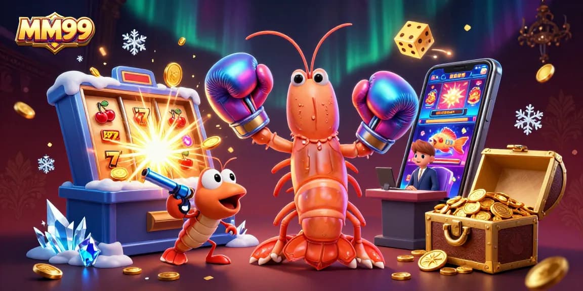Engage in thrilling MM99 gaming with energetic cartoon characters in a vibrant casino scene.