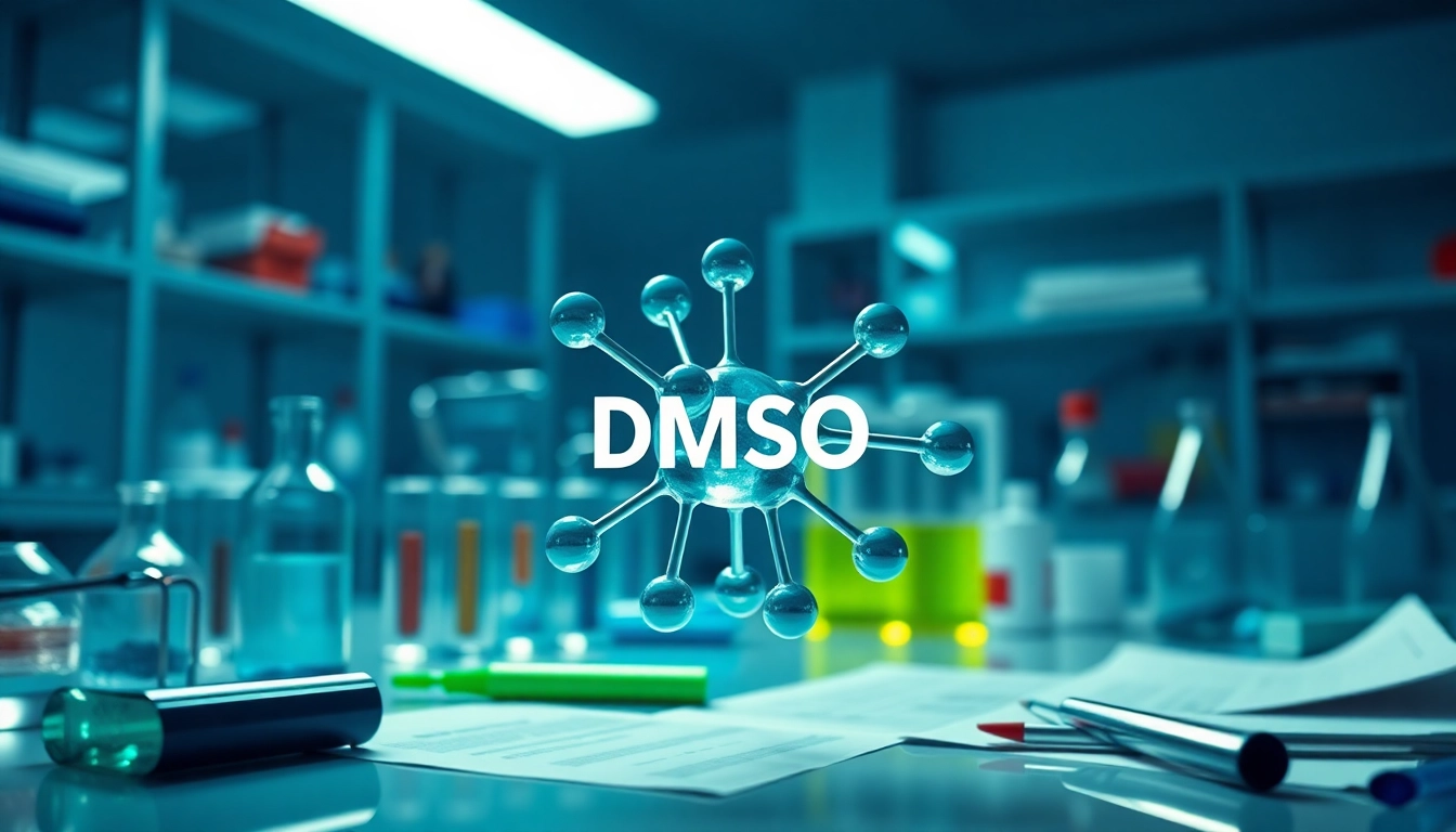Visual representation of DMSO organic molecular structure in a modern laboratory setting.
