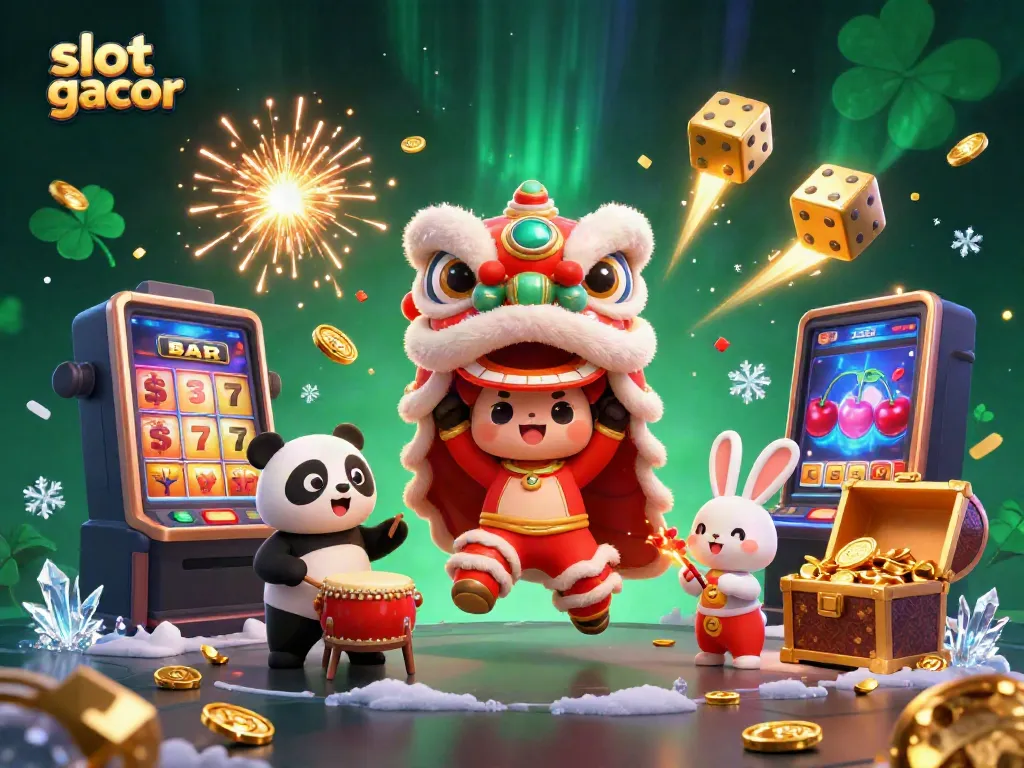 Experience the excitement of slot gacor with vibrant characters and dynamic casino elements bursting with energy.