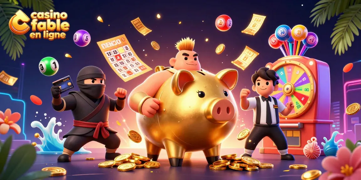 Explorez un casino fiable en ligne avec cette illustration 3D dynamique de personnages de jeu.