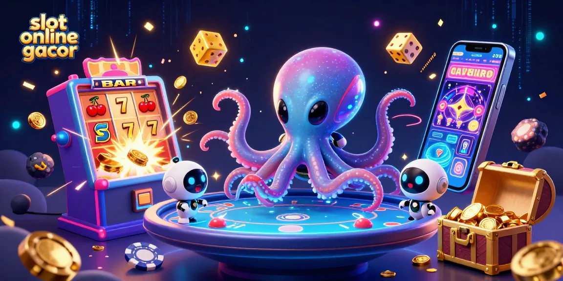 Mengaktifkan slot online gacor dengan karakter kartun alien, mesin slot meledak, dan harta karun di latar belakang yang menakjubkan.
