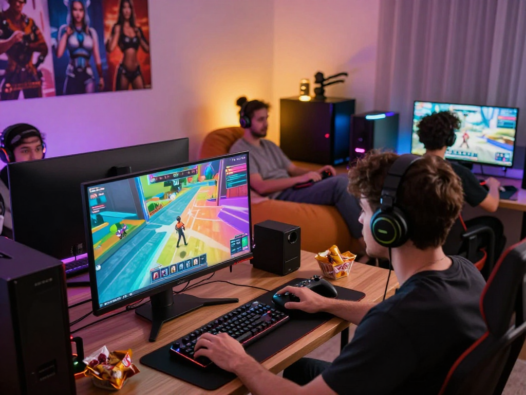 Dynamic scene of players enjoying sex games online with vibrant gaming setup.