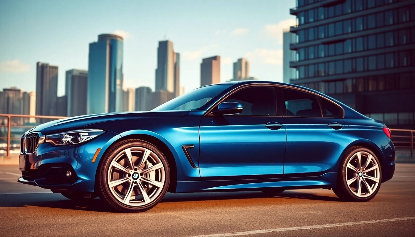 Showcasing a Luxury BMW car in an upscale urban environment with striking details.