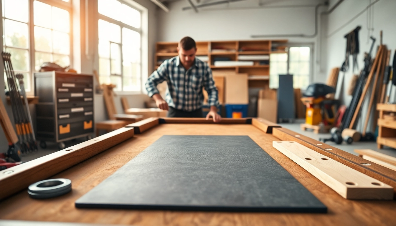 Expert pool table disassembly process with tools and components in a bright workshop.