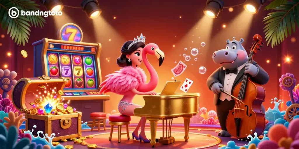 Experience the vibrant energy of bandungtoto with animated casino characters and dynamic game elements.