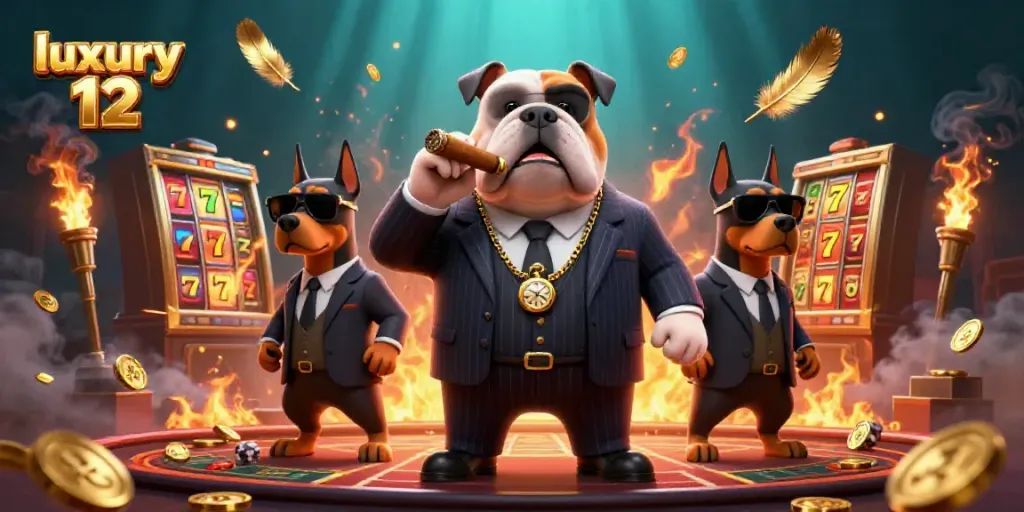 Intense casino action with luxury 12 theme featuring a mafia bulldog and winning elements.