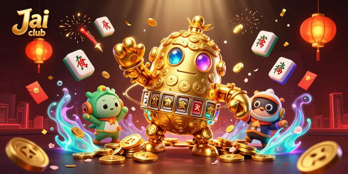 Play to win at Jai club with vibrant gaming elements and ancient golden golem.