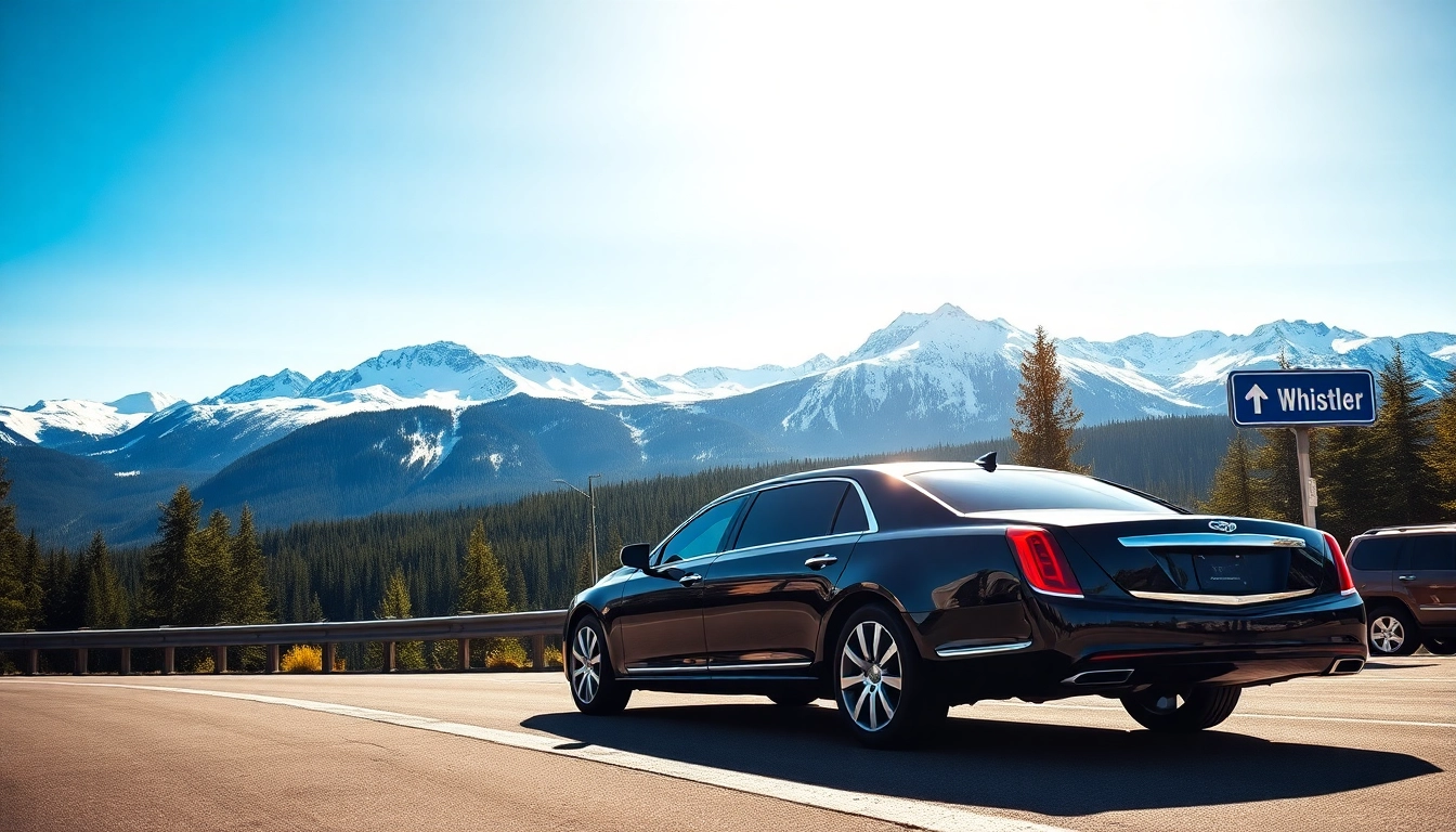 Elegant vancouver to whistler limo parked against a picturesque mountain backdrop.