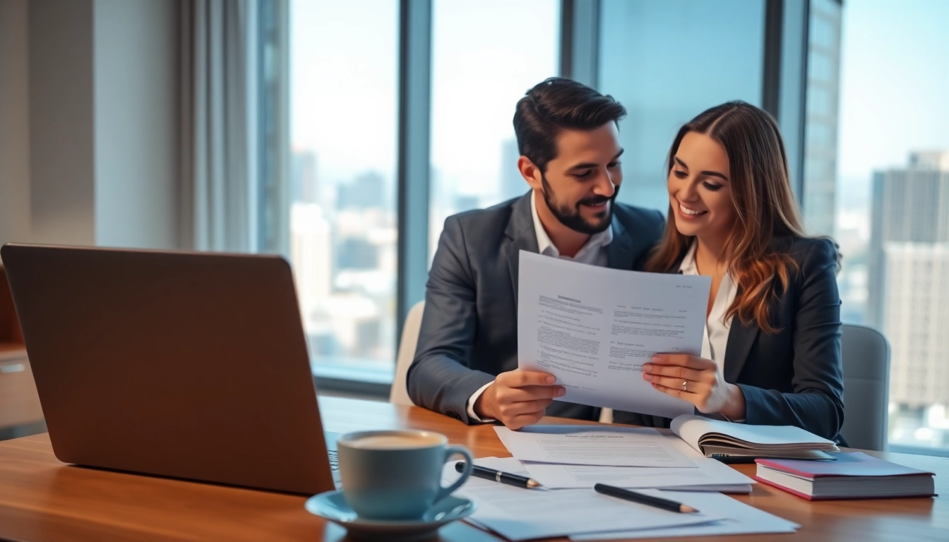 Couple reviewing Family Law Financial Agreements in a professional office