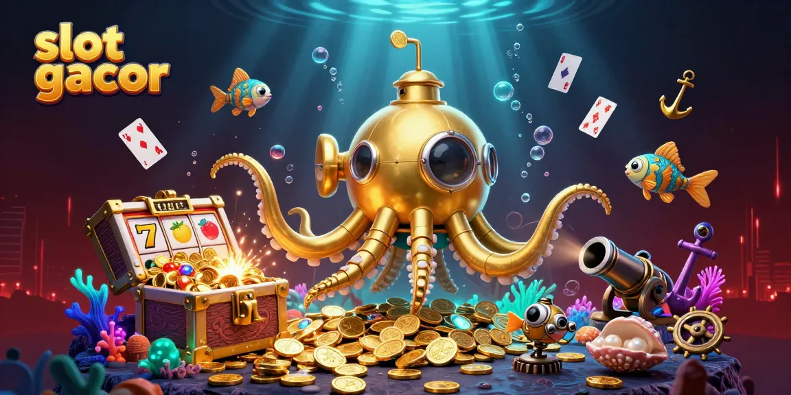 Experience the thrill of slot gacor with a vibrant underwater scene featuring a golden kraken and slot reels.