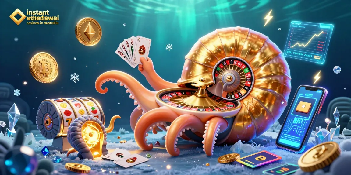 Explore the best instant withdrawal casinos in Australia with vibrant 3D art showcasing crypto and gaming elements.
